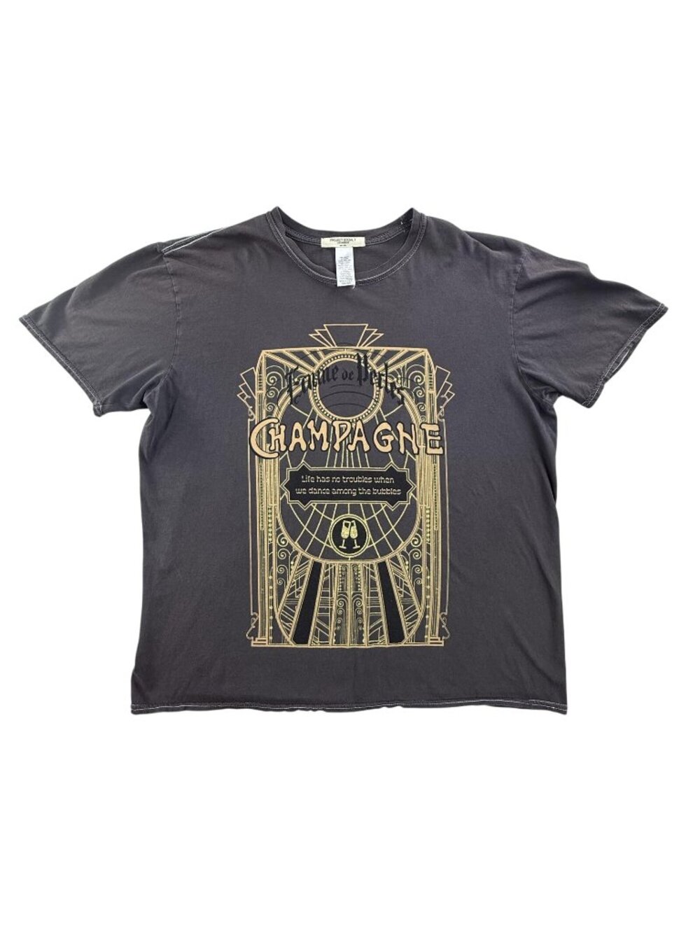 Project Social T Shirt Mens Large Brown Champagne Art Deco Graphic Tee Made USA